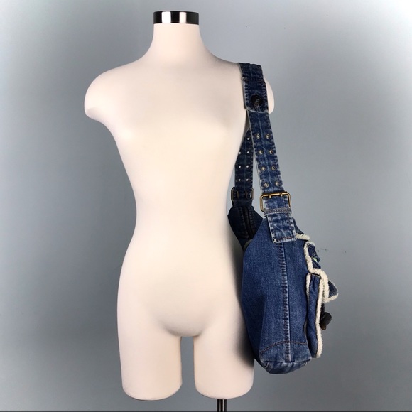 Gap 1969 Blue Denim Shearling Hobo Bag Jean Purse - Picture 2 of 14